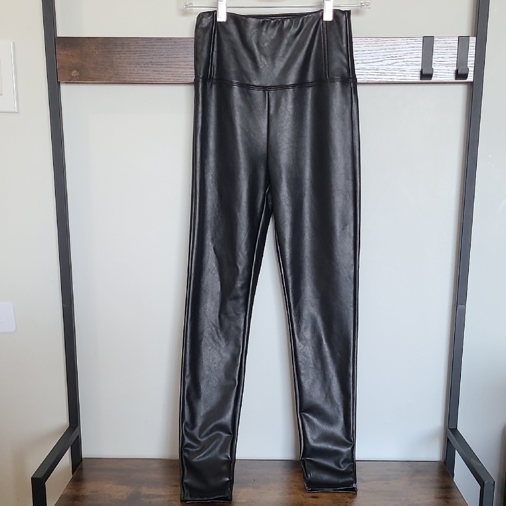 Love, Fire Black Faux Leather Leggings